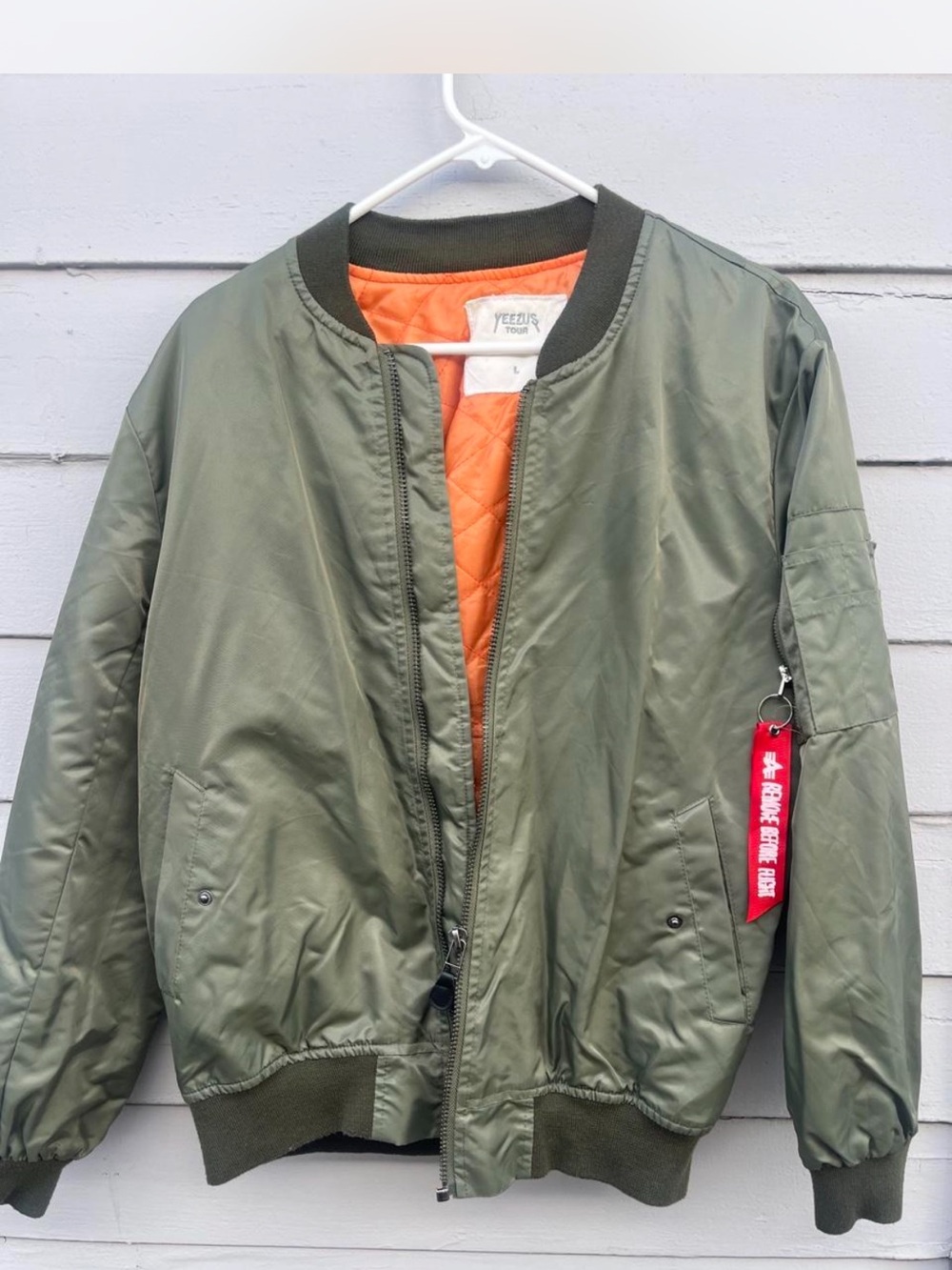 Yeezy Olive Green Bomber Jacket with Orange Quilted Lining